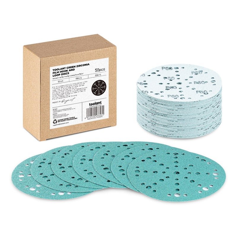 toolant 6 Inch 49 Hole 60 Grit Sanding Disc, Hook and Loop Film Backing Sanding Discs Compatible with Festool Sanders by - 50 Pack - Image 1